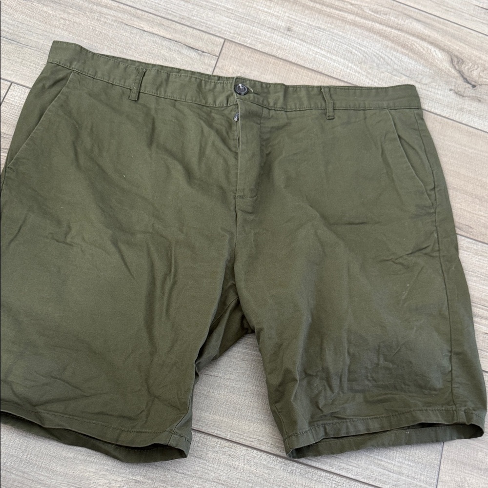 Denim&Co Olive Green Flat-Front Chino Shorts
